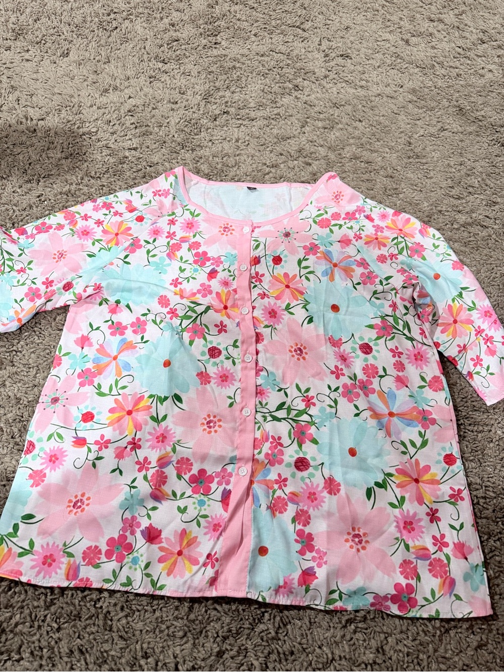 Ladies Pink Floral Button top